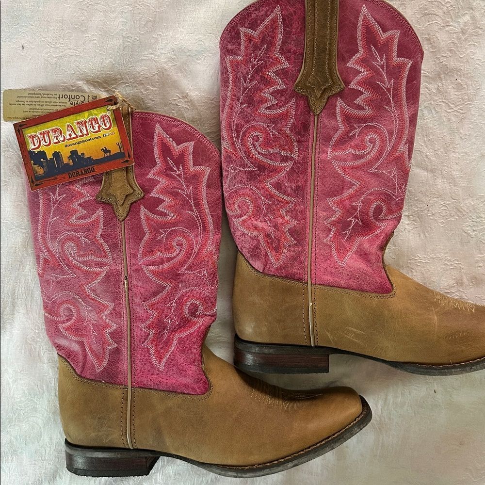 Cowboy Boots Leather Durango Pink Brown Women's Sz 10